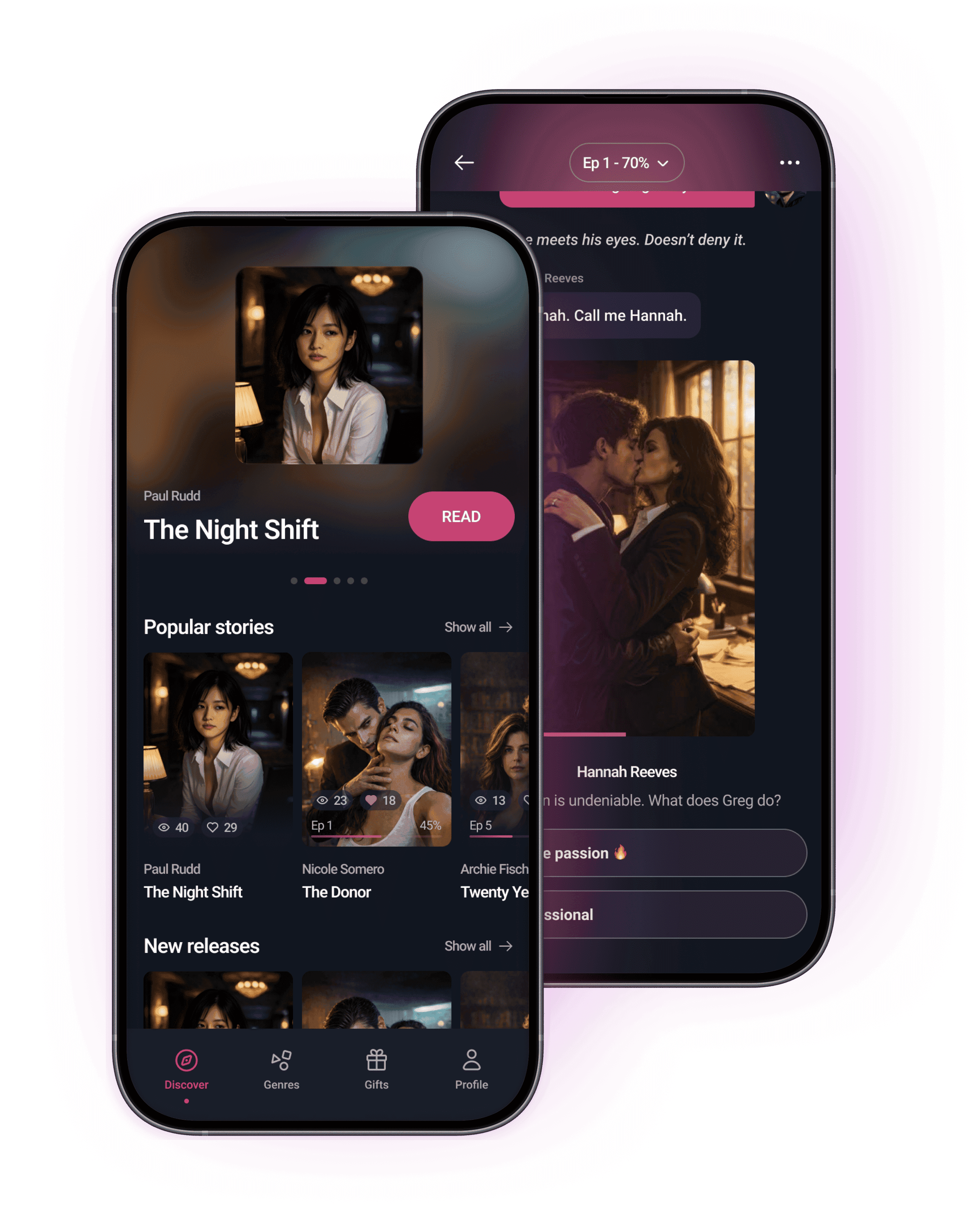 Sneak Peek app — discover screen and chat with Hannah Reeves